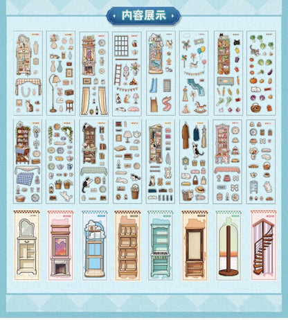 Cat Island Pixel Style Bookmark DIY Scenesticker book Cat in the Cabinet Cat in the House - L - JoyJollyCrafts