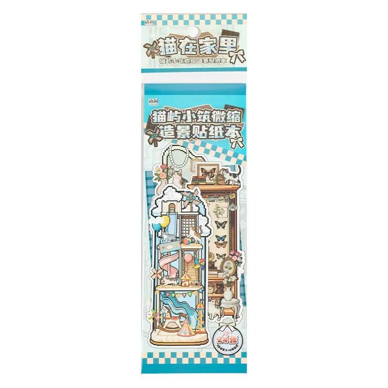 Cat Island Pixel Style Bookmark DIY Scenesticker book Cat in the Cabinet Cat in the House - L - JoyJollyCrafts