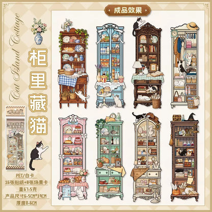 Cat Island Pixel Style Bookmark DIY Scenesticker book Cat in the Cabinet Cat in the House - L - JoyJollyCrafts