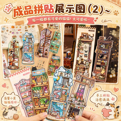 Cat Island Pixel Style Bookmark DIY Scenesticker book Cat in the Cabinet Cat in the House - S - JoyJollyCrafts