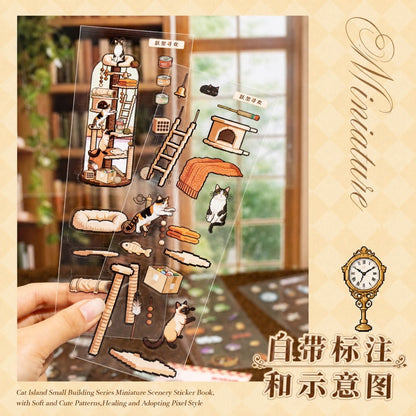 Cat Island Pixel Style Bookmark DIY Scenesticker book Cat in the Cabinet Cat in the House - S - JoyJollyCrafts