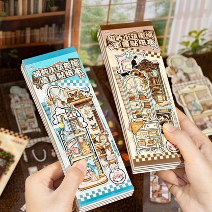 Cat Island Pixel Style Bookmark DIY Scenesticker book Cat in the Cabinet Cat in the House - S - JoyJollyCrafts