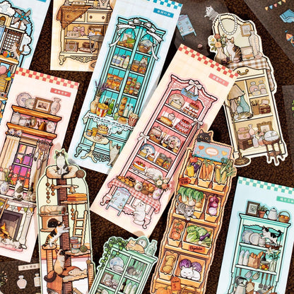 Cat Island Pixel Style Bookmark DIY Scenesticker book Cat in the Cabinet Cat in the House - S - JoyJollyCrafts