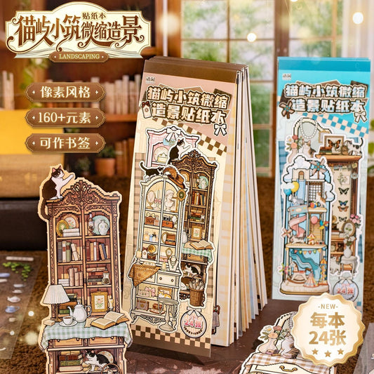 Cat Island Pixel Style Bookmark DIY Scenesticker book Cat in the Cabinet Cat in the House - S - JoyJollyCrafts