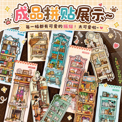 Cat Island Pixel Style Bookmark DIY Scenesticker book Cat in the Cabinet Cat in the House - S - JoyJollyCrafts