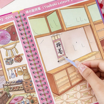 Chestnut-kun Japanese-Style Scenery Sticker Collection Book Showa Machiya - XL - JoyJollyCrafts