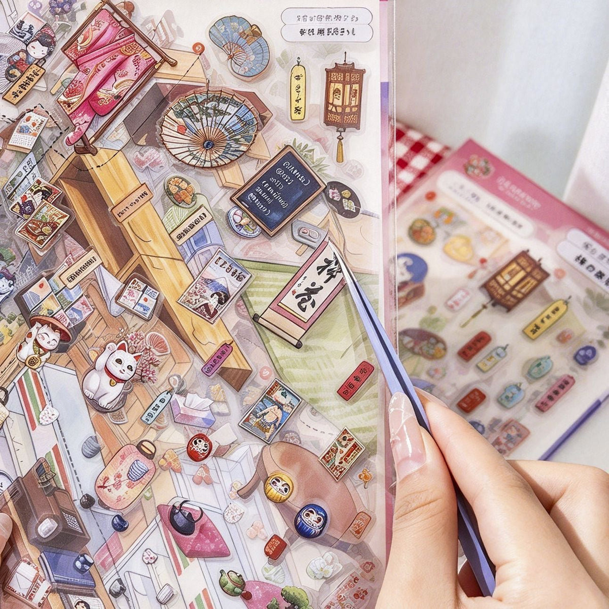 Chestnut-kun Japanese-Style Scenery Sticker Collection Book Showa Machiya - XL - JoyJollyCrafts
