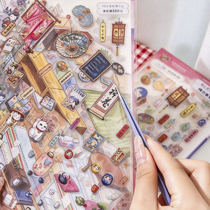 Chestnut-kun Japanese-Style Scenery Sticker Collection Book Showa Machiya - XL - JoyJollyCrafts