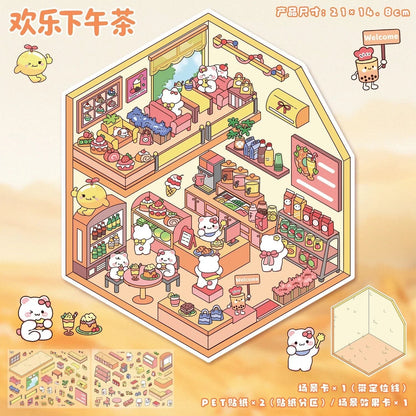 Cute Fun Series Happy Afternoon Tea Meow Little House Stationery Store Cherry Party - M - JoyJollyCrafts