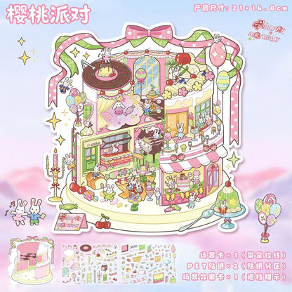 Cute Fun Series Happy Afternoon Tea Meow Little House Stationery Store Cherry Party - M - JoyJollyCrafts
