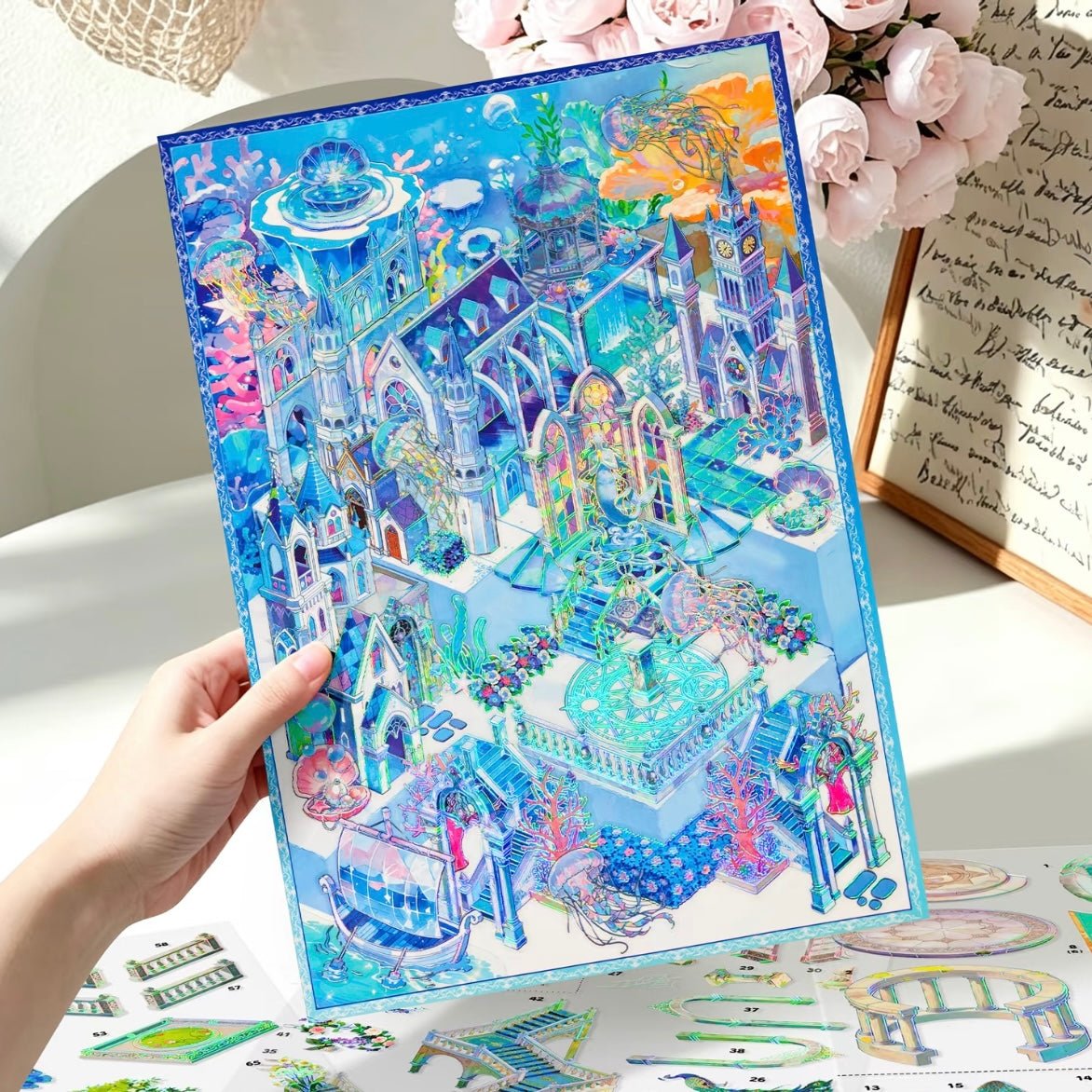 Flowers in the Mist Series Green Wilderness Mystery Blue Realm Flower Market - L - JoyJollyCrafts