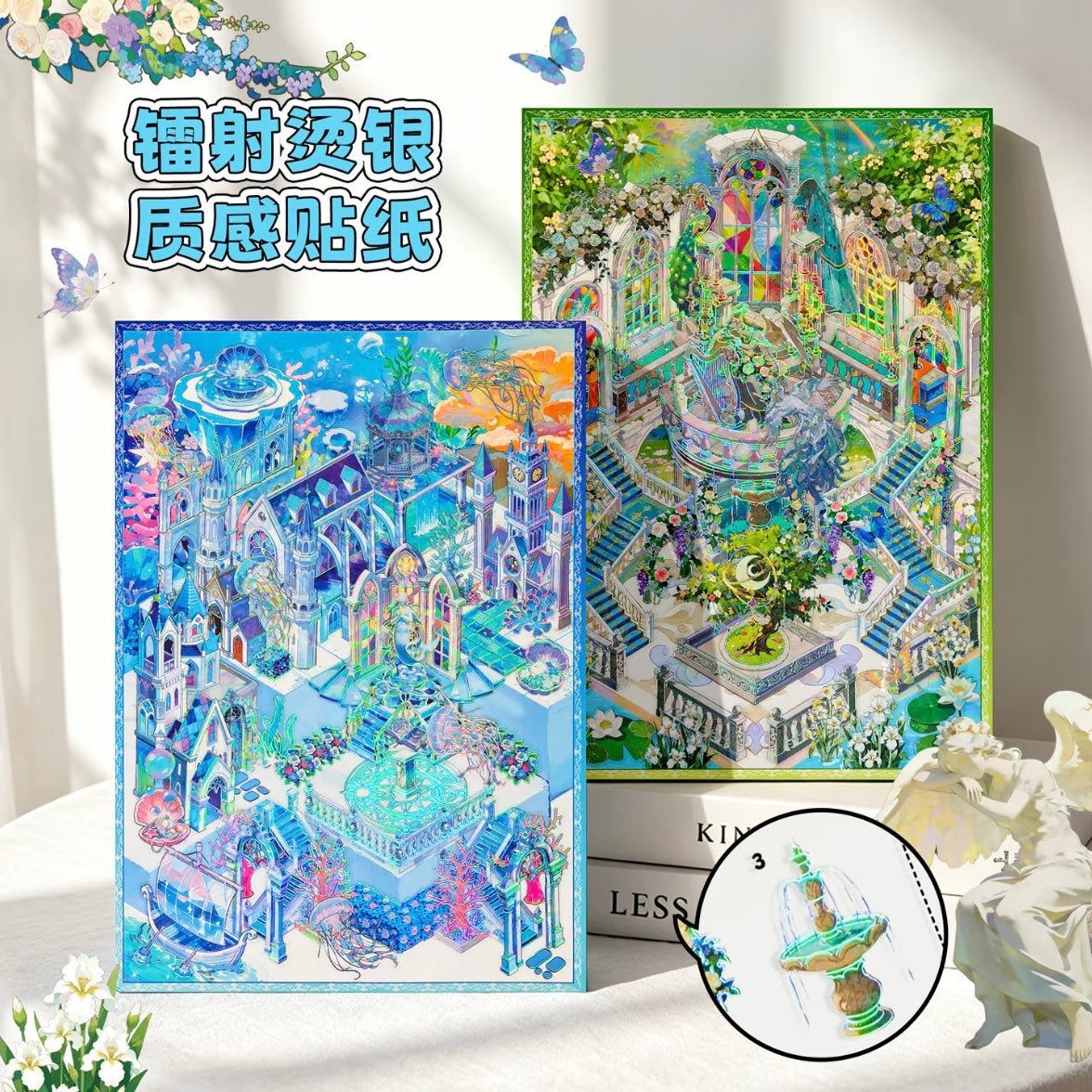 Flowers in the Mist Series Green Wilderness Mystery Blue Realm Flower Market - L - JoyJollyCrafts