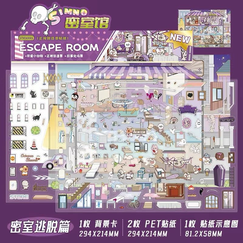 Front View Plus Size Scene DIY Sticker Escape Room - L - JoyJollyCrafts
