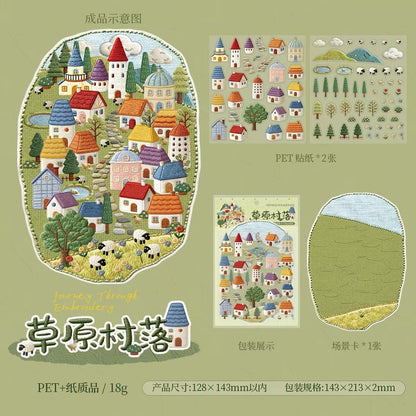 KETCHUP Girl Journey Amidst Embroidery Series Grassland Village Seaside town Mountain Estate Small-town street scene - M - JoyJollyCrafts