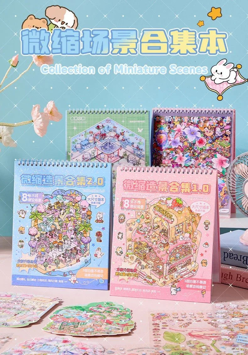 Cute miniature scene sticker books with colorful cartoon designs for journaling and scrapbooking