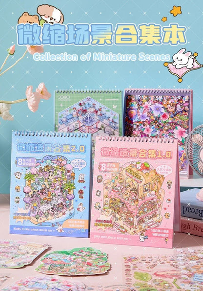 Cute miniature scene sticker books with colorful cartoon designs for journaling and scrapbooking