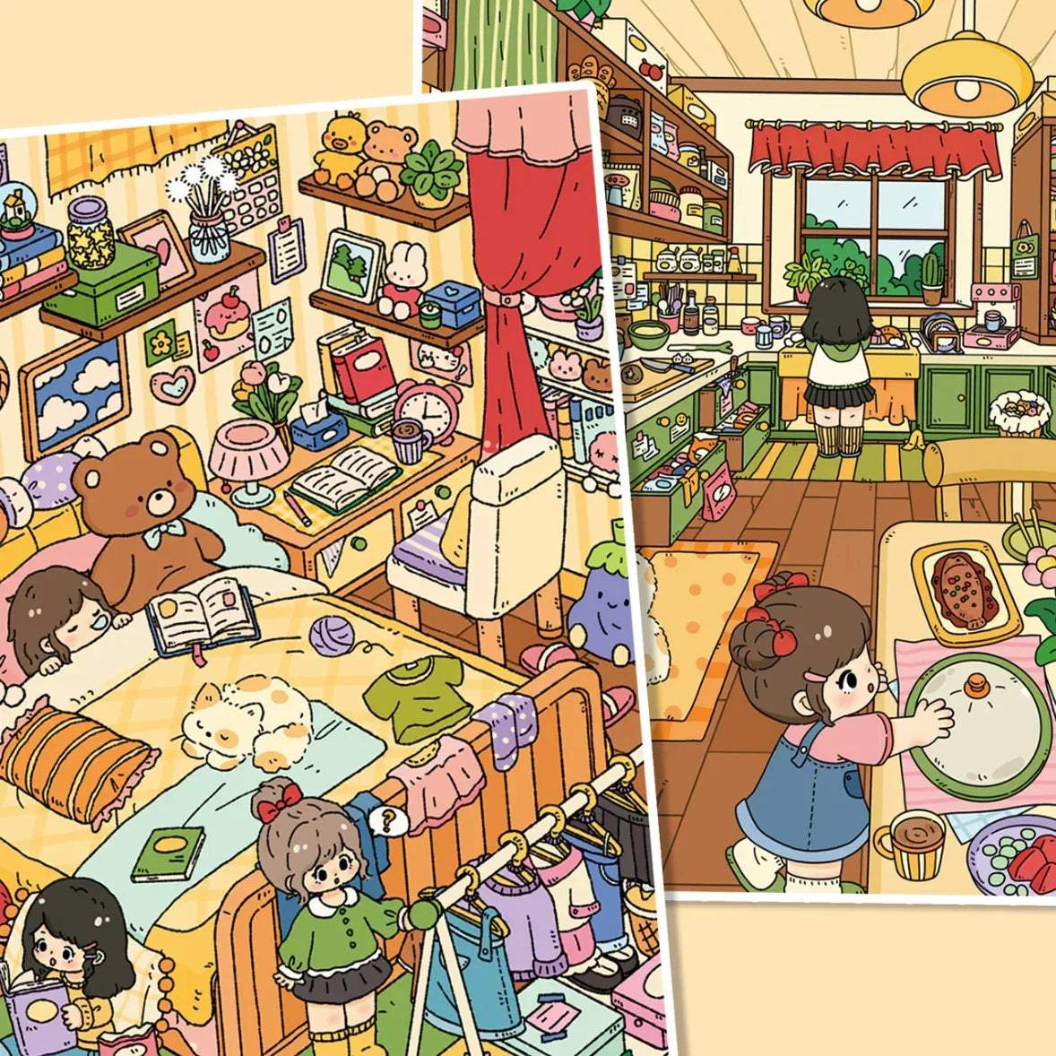 Large Vol. 20 Bedroom & Kitchen Series Busy Little Kitchen Cute Little Bedroom - L - JoyJollyCrafts