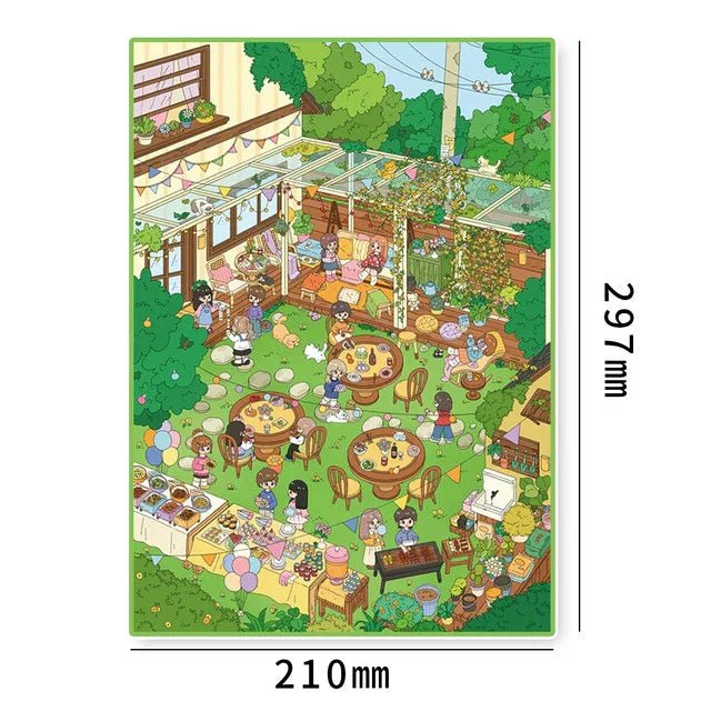 Large Vol. 37 Lively Gathering Under the Trees Courtyard Gathering Time - L - JoyJollyCrafts