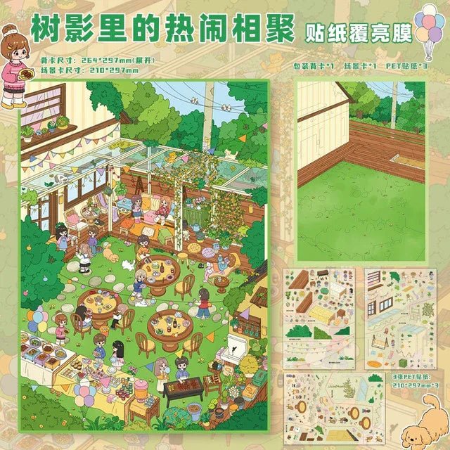 Large Vol. 37 Lively Gathering Under the Trees Courtyard Gathering Time - L - JoyJollyCrafts