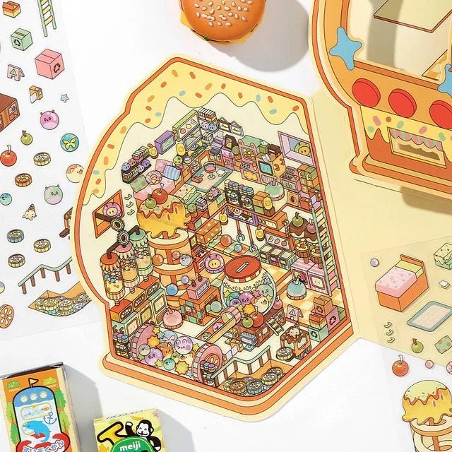 Colorful miniature candy arcade scene sticker sheet for journaling and scrapbooking.