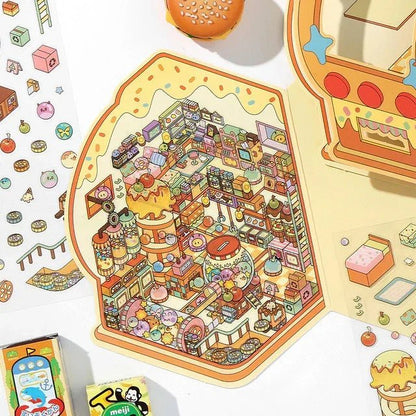 Colorful miniature candy arcade scene sticker sheet for journaling and scrapbooking.