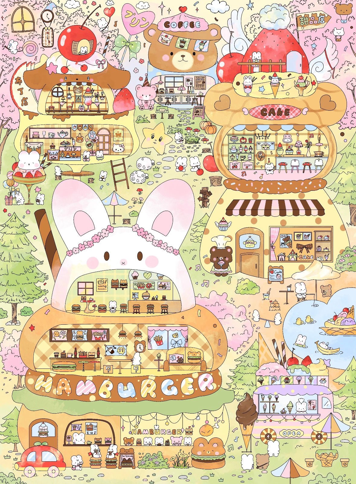 MANMANZHI Vol. 1 Rabbit Town Food Alley Mushroom House Plant Exploration Bureau Rabbit Corner Gift Workshop - L - JoyJollyCrafts