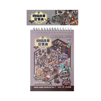 Miniature scene sticker book with pink and grey horror-themed cartoon designs, 51 pages