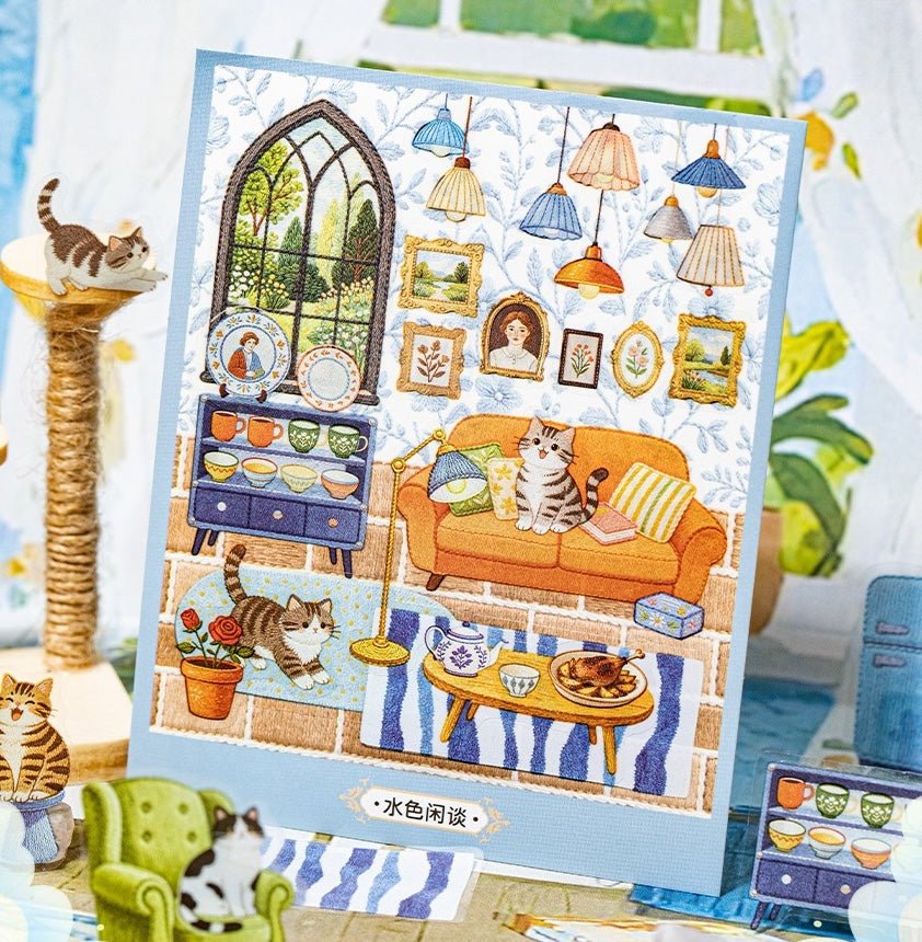 Mini Embroidered Scene Sticker Book Blue Blown - S - JoyJollyCrafts