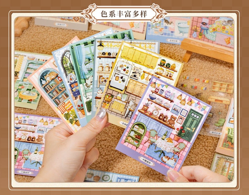 Mini Embroidered Scene Sticker Book Blue Blown - S - JoyJollyCrafts