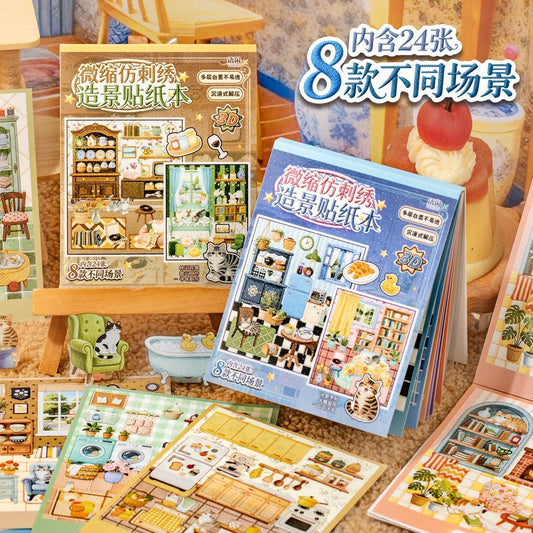 Mini Embroidered Scene Sticker Book Blue Blown - S - JoyJollyCrafts