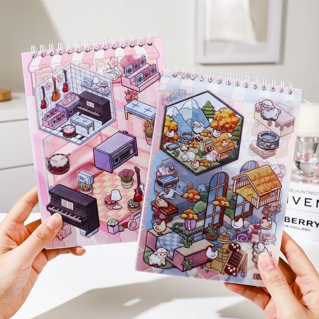 Miniature embroidery Miniature Embroidered Landscape Stickers Collection Book Purple - M - JoyJollyCrafts