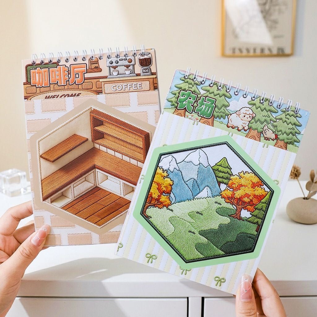 Miniature embroidery Miniature Embroidered Landscape Stickers Collection Book Purple - M - JoyJollyCrafts