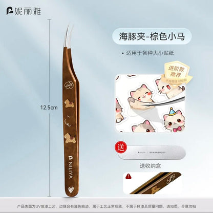 NILIYA Brown Pony Tweezers Angled / Dolphin Tip - JoyJollyCrafts