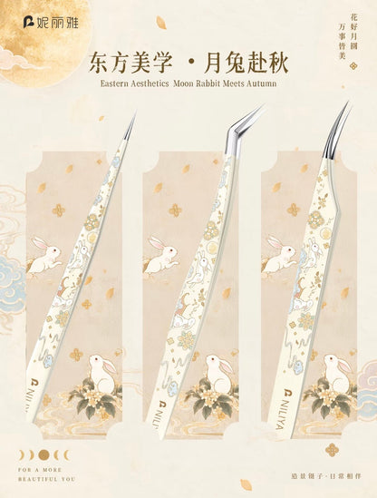 NILIYA Mid-Autumn Festival Moon Rabbit Tweezers Dolphin-style tweezers Golden-Feathered Tweezers Straight forceps - S - JoyJollyCrafts
