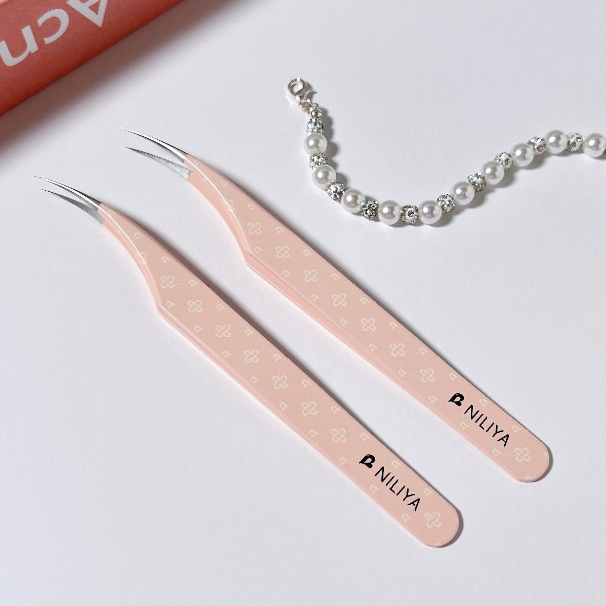 NILIYA Pink Diamond Tweezers Angled Tip Tweezers Curved Tip Tweezers - S - JoyJollyCrafts