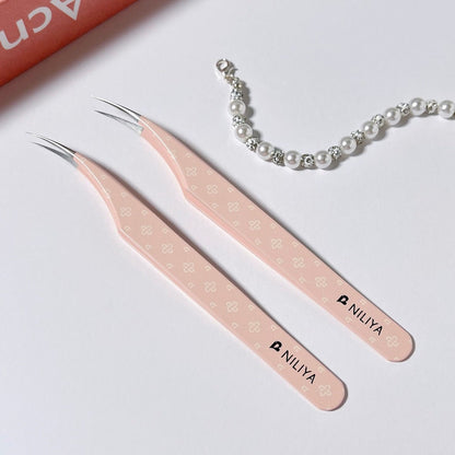 NILIYA Pink Diamond Tweezers Angled Tip Tweezers Curved Tip Tweezers - S - JoyJollyCrafts