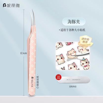 NILIYA Pink Diamond Tweezers Angled Tip Tweezers Curved Tip Tweezers - S - JoyJollyCrafts