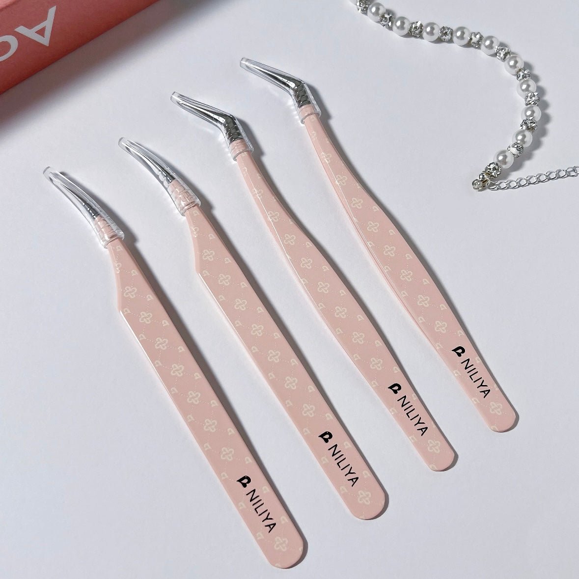 NILIYA Pink Diamond Tweezers Angled Tip Tweezers Curved Tip Tweezers - S - JoyJollyCrafts