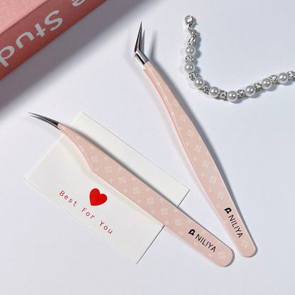 NILIYA Pink Diamond Tweezers Angled Tip Tweezers Curved Tip Tweezers - S - JoyJollyCrafts