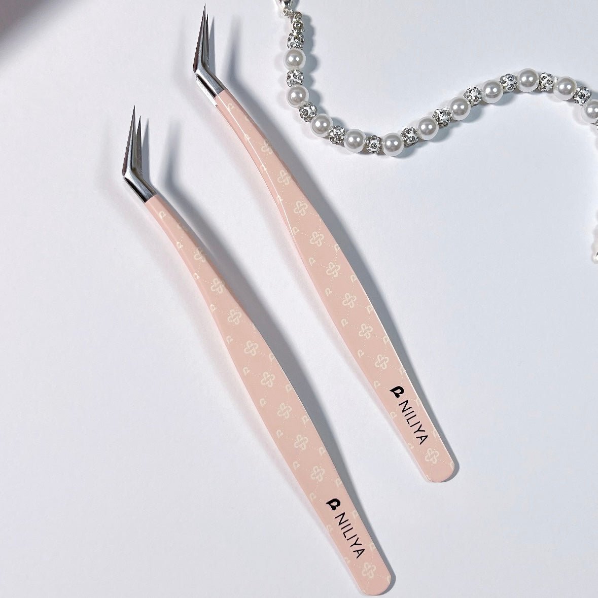 NILIYA Pink Diamond Tweezers Angled Tip Tweezers Curved Tip Tweezers - S - JoyJollyCrafts