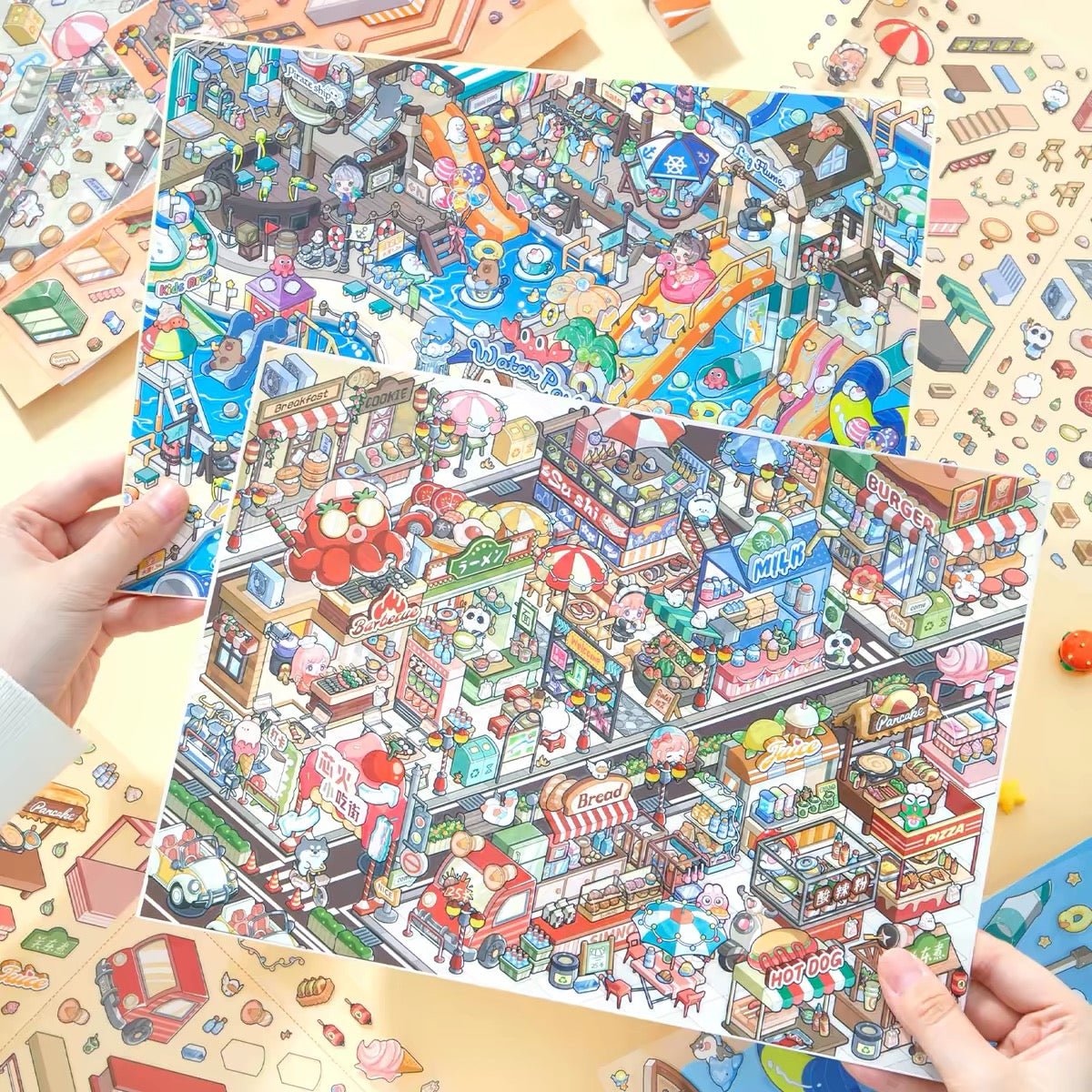 Plus Size Landscape Stickers Food Street Amusement Park - L - JoyJollyCrafts