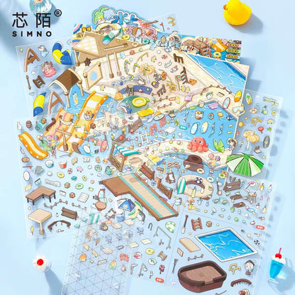 Plus Size Landscape Stickers Food Street Amusement Park - L - JoyJollyCrafts