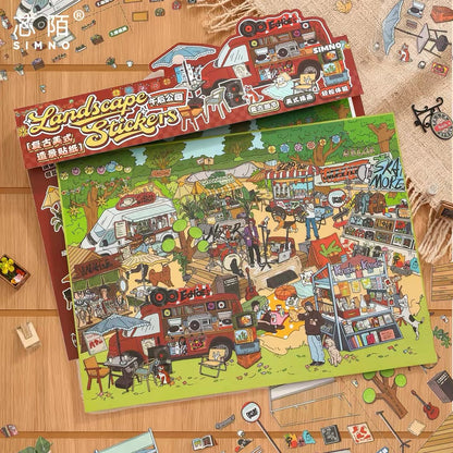 Plus Size Landscape Stickers Food Street Amusement Park - L - JoyJollyCrafts