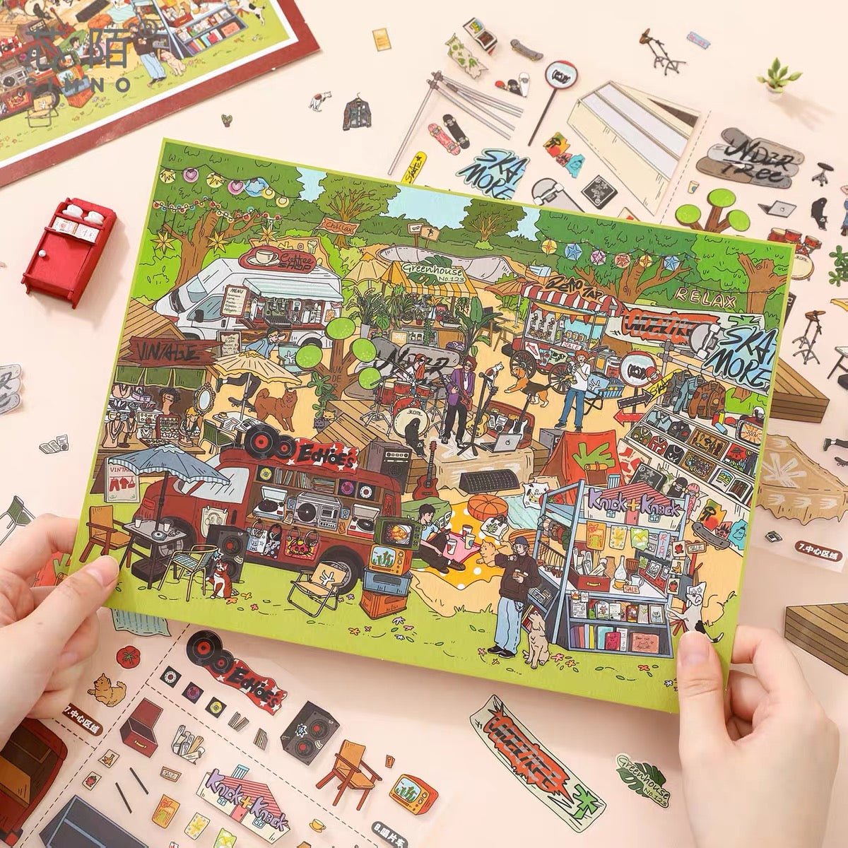 Plus Size Landscape Stickers Food Street Amusement Park - L - JoyJollyCrafts