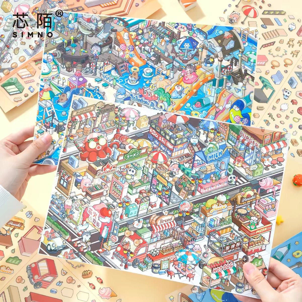 Plus Size Landscape Stickers Food Street Amusement Park - L - JoyJollyCrafts