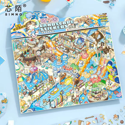 Plus Size Landscape Stickers Food Street Amusement Park - L - JoyJollyCrafts