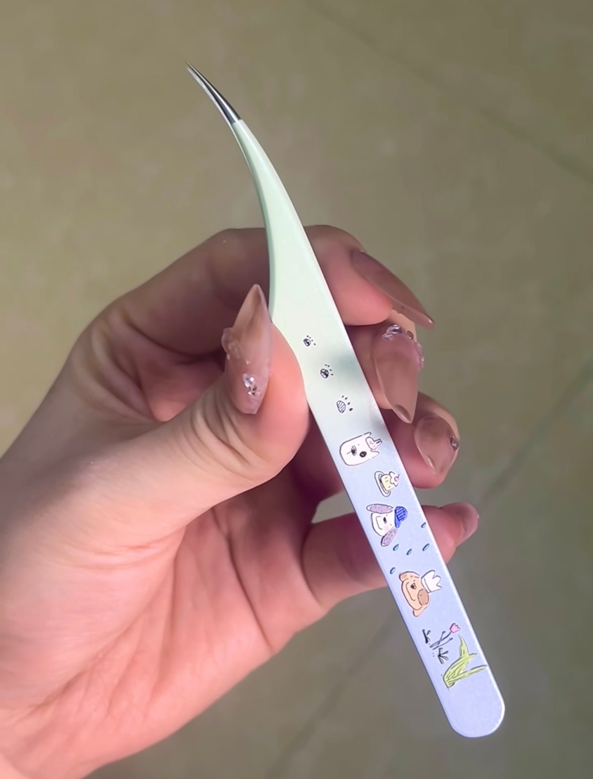 QIHENG Pixel-style Hami melon epoxy resin tweezers Curved Tip Tweezers / Angled Tip Tweezers - JoyJollyCrafts