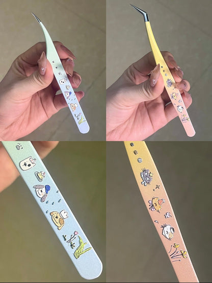 QIHENG Pixel-style Hami melon epoxy resin tweezers Curved Tip Tweezers / Angled Tip Tweezers - JoyJollyCrafts