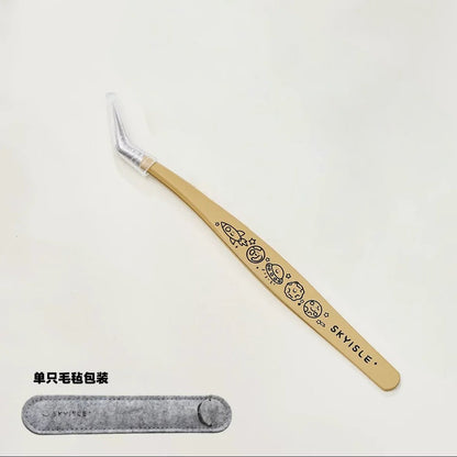SKYISLE Long Angled Precision Tweezers Beige Mustard Yellow Grass Green - JoyJollyCrafts