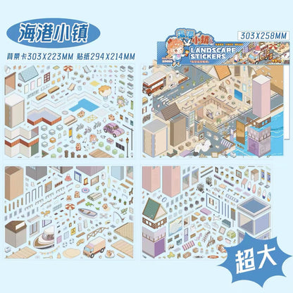 Street View Series Plus Size Landscape Stickers Hutong Time Harbor Town - L - JoyJollyCrafts
